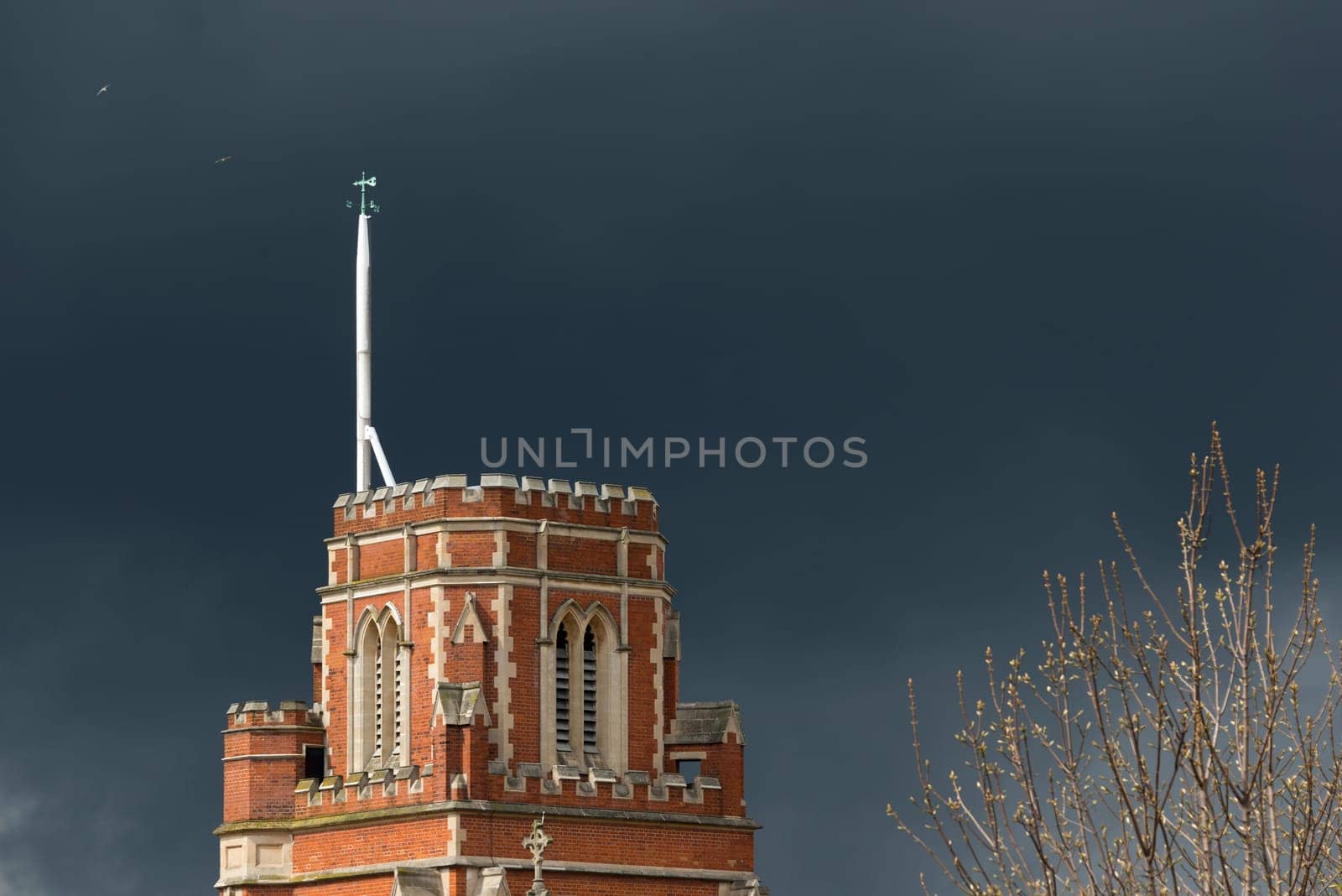Threatening sky over St Thomas a Becket Catholic Church in Wandsworth.