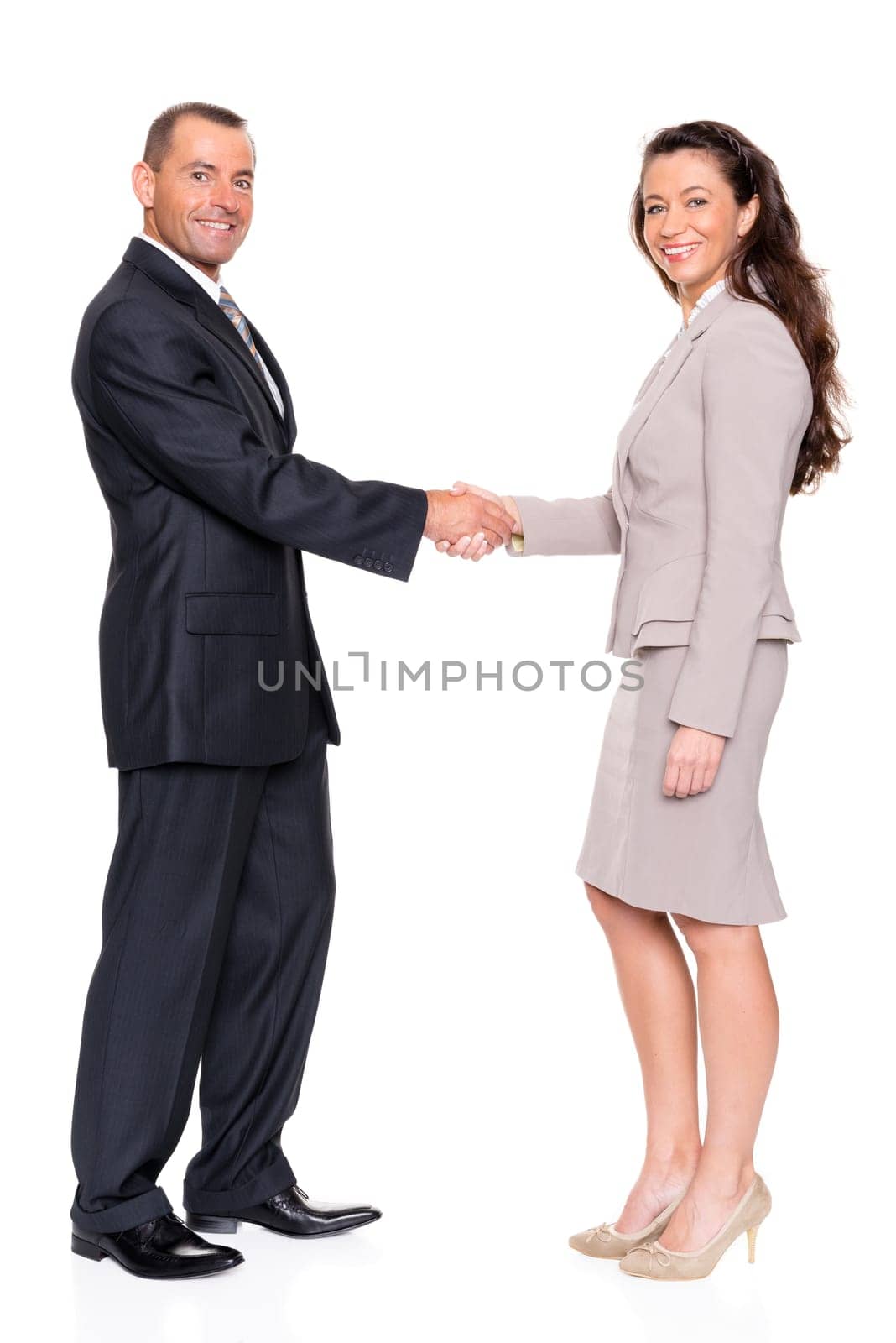 Studio shot of two businessmen against a white background