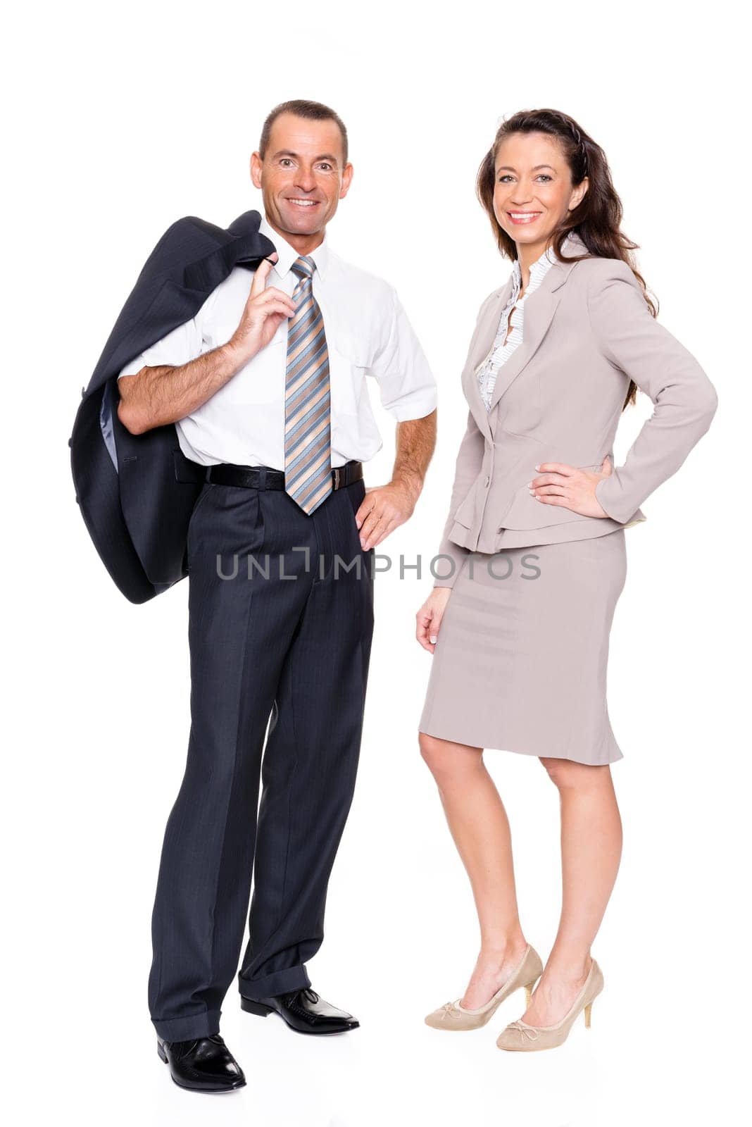 Studio shot of two businessmen against a white background