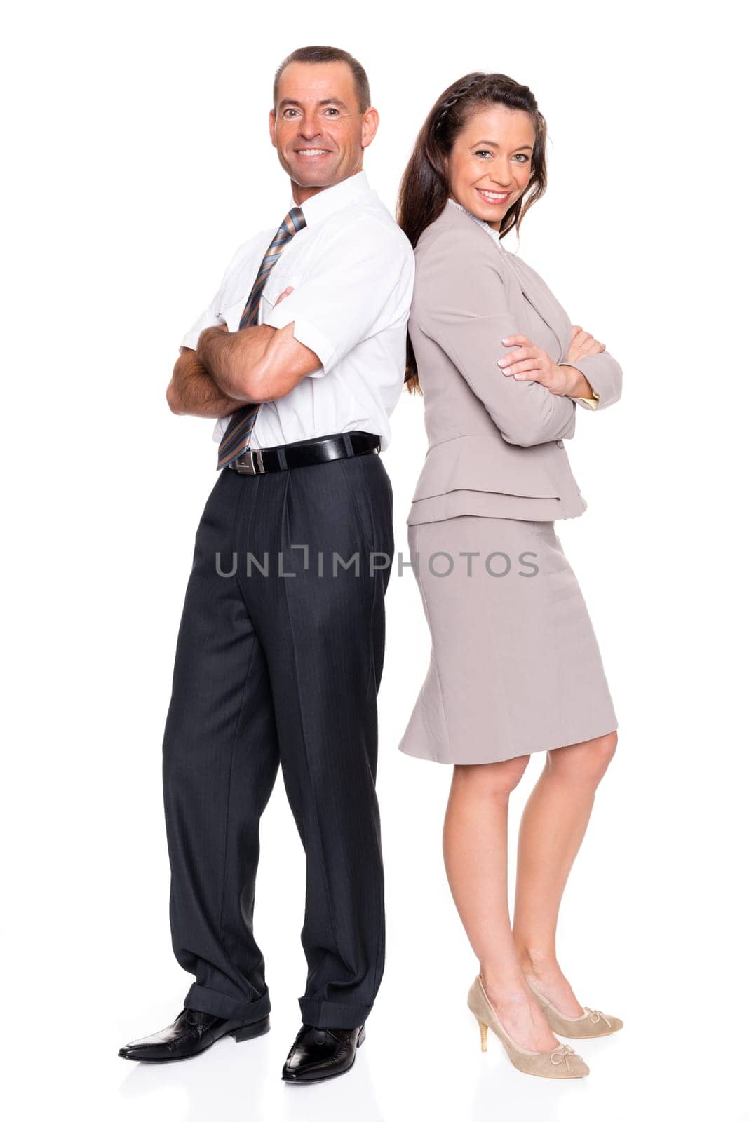 Studio shot of two businessmen against a white background