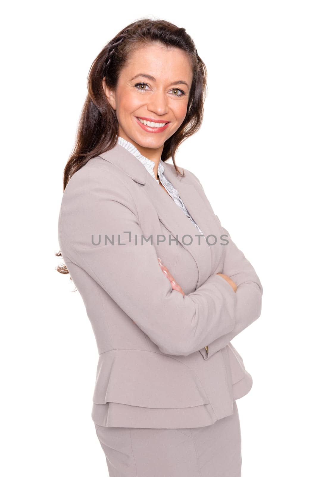 Successful businesswoman against a white background