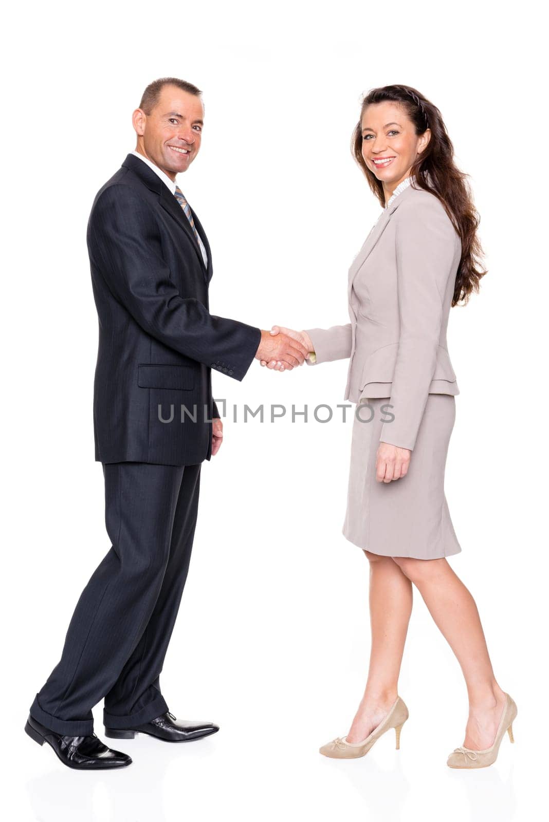 Studio shot of two businessmen against a white background
