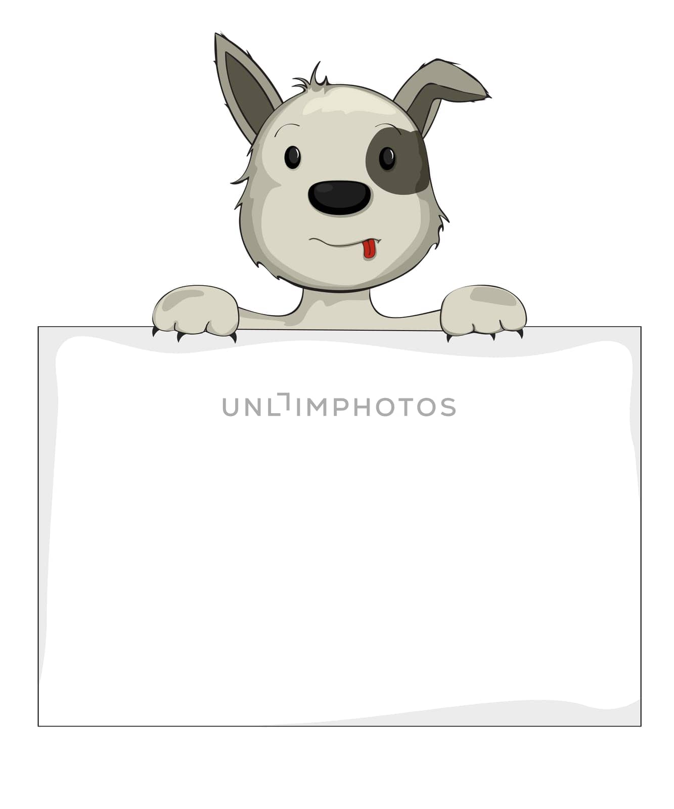 Illustration of a dog holding banner