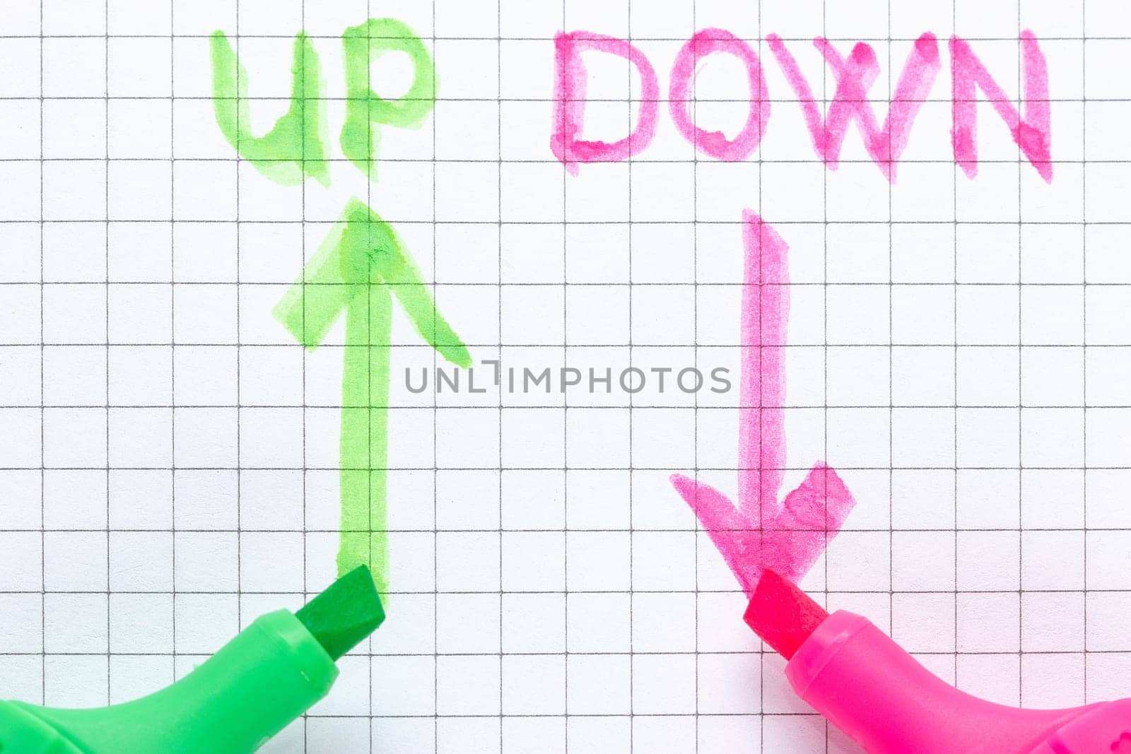 Up and down arrows drawn on the squared paper