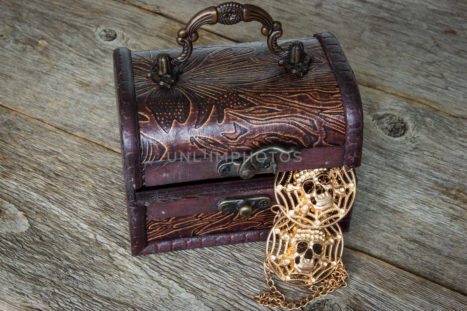 Wooden chest with a pirate's gold inside