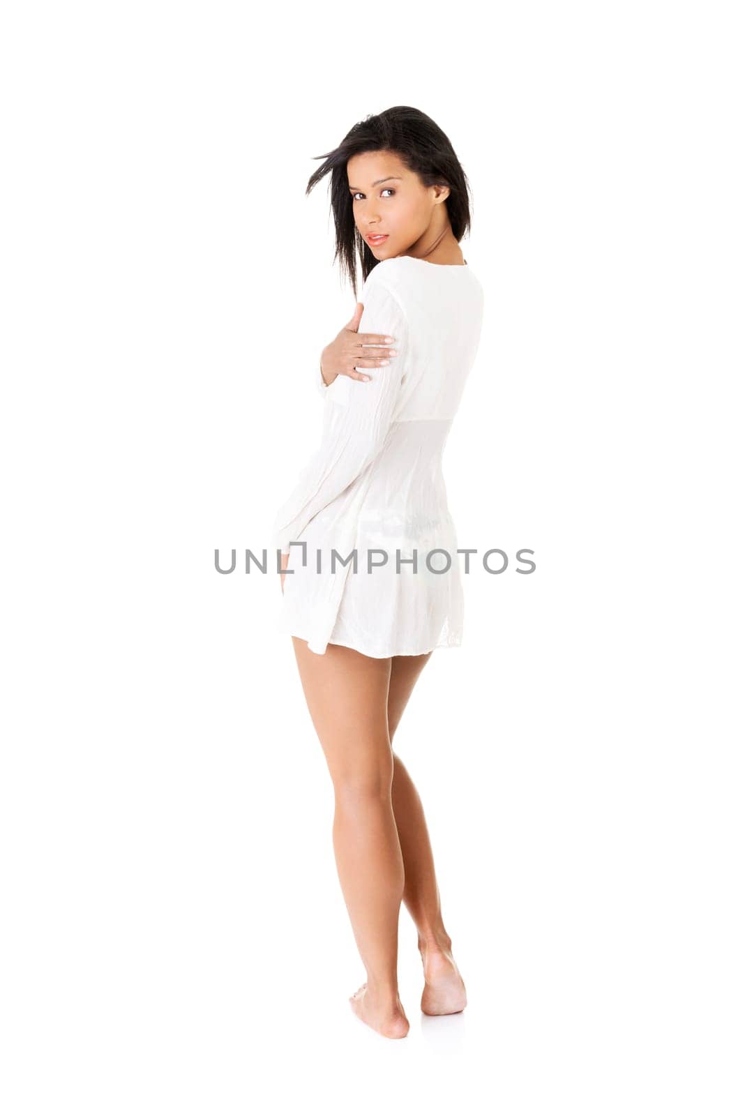 happy excited summer woman. isolated on white.