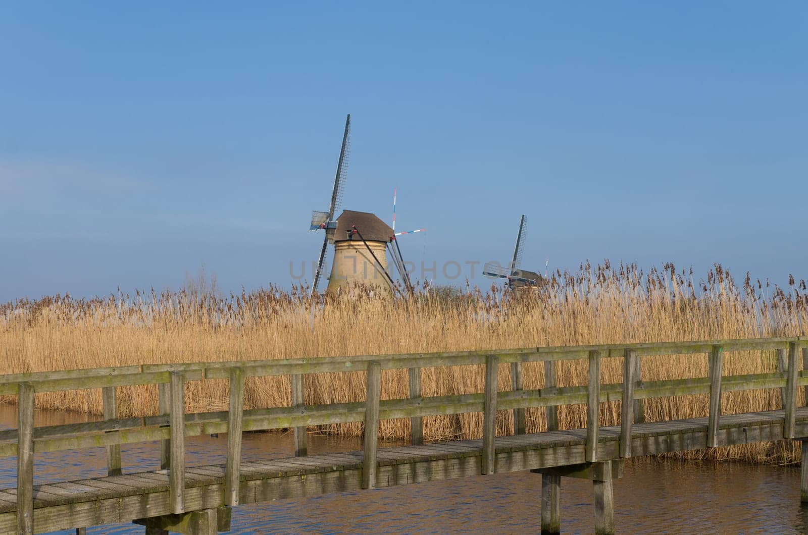 Dutch windmills in Kinderdijk, Netherlands. The windmills of Kinderdijk are one of the best known Dutch tourist sites. They have been a UNESCO World Heritage Site since 1997.