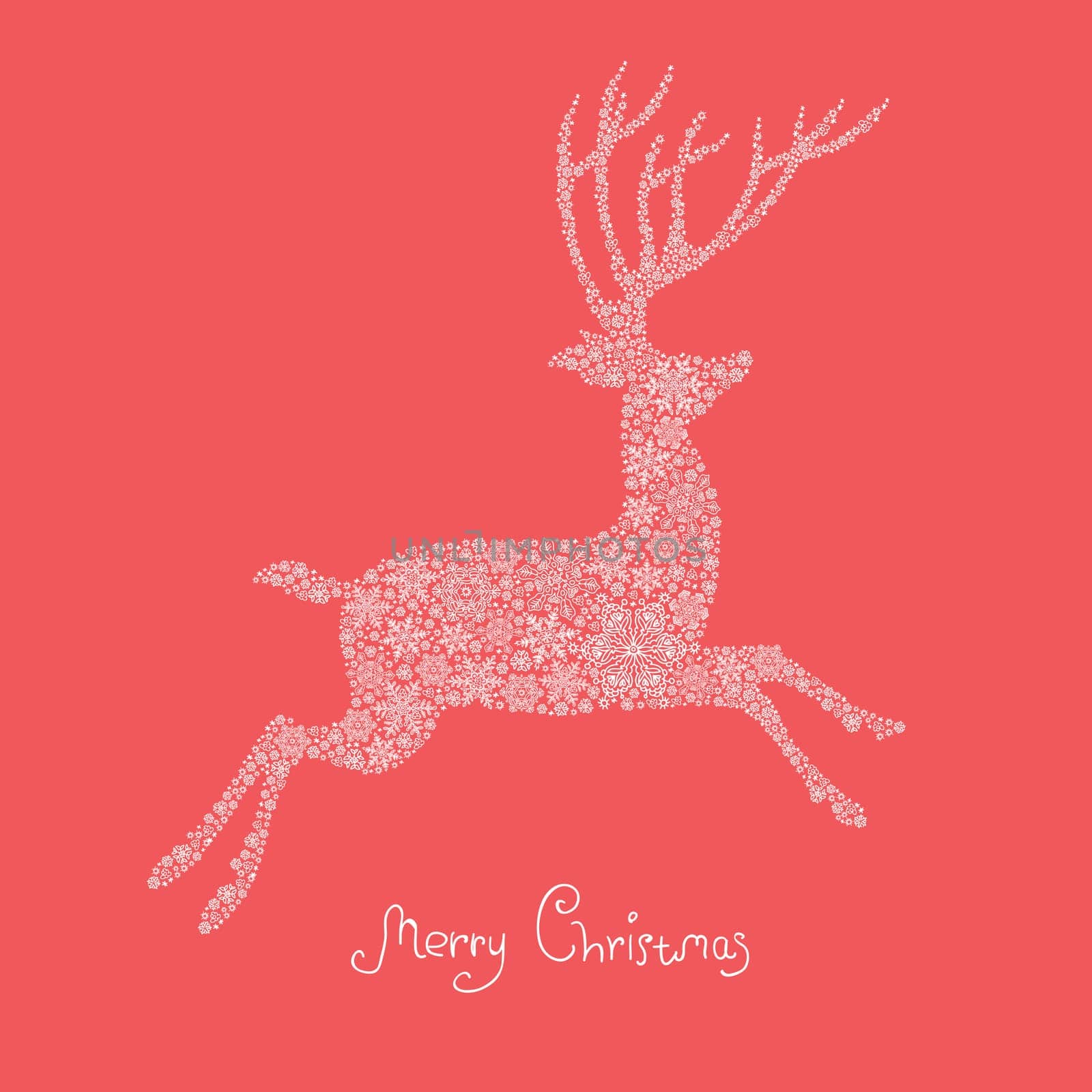 Xmas deer illustration. Composed from many snowflakes, vector, EPS8.