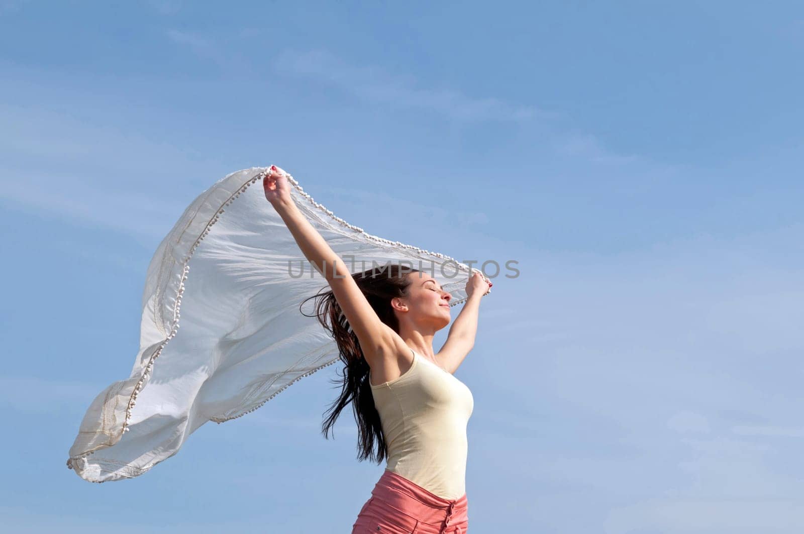 Woman with waving cloth