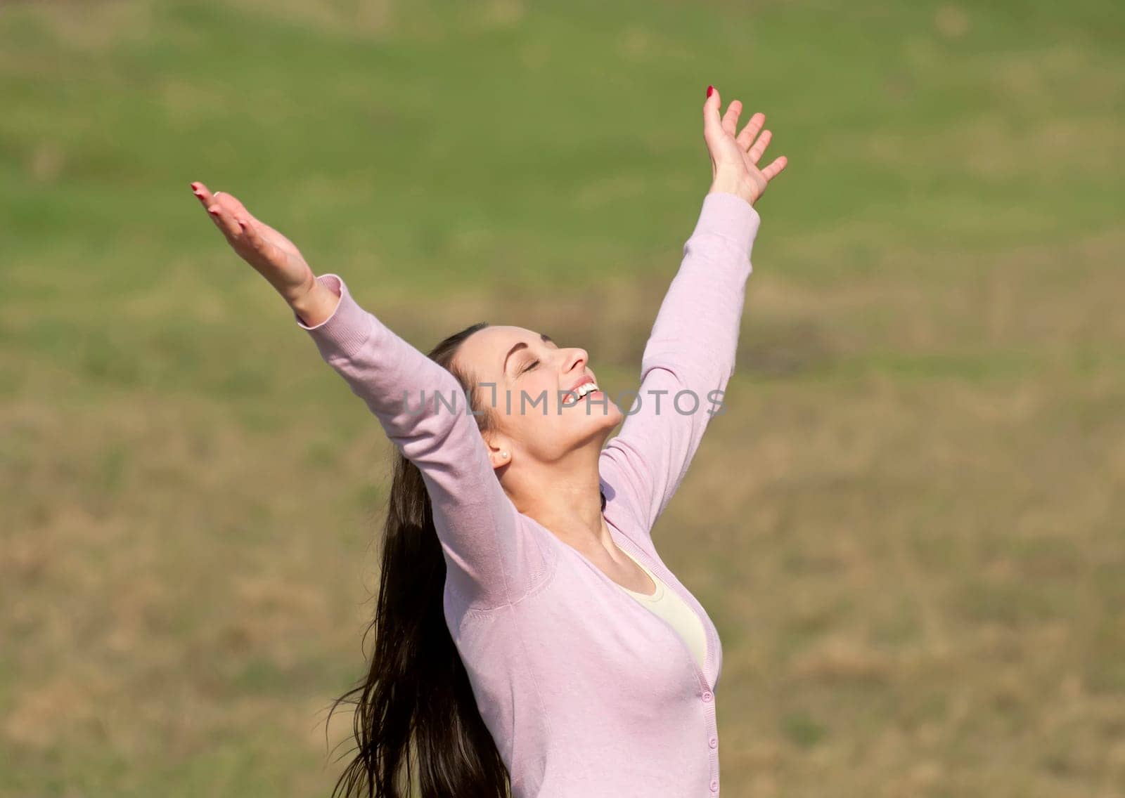 laughing woman cheers happily