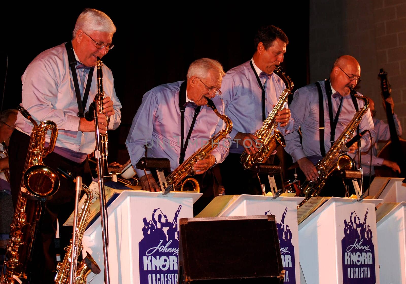 SYLVANIA, OH - AUGUST 28:  Saxophone and clarinet players in the Johnny Knorr Orchestra perform at the Centennial Terrace  August 28, 2010 in Sylvania, OH.