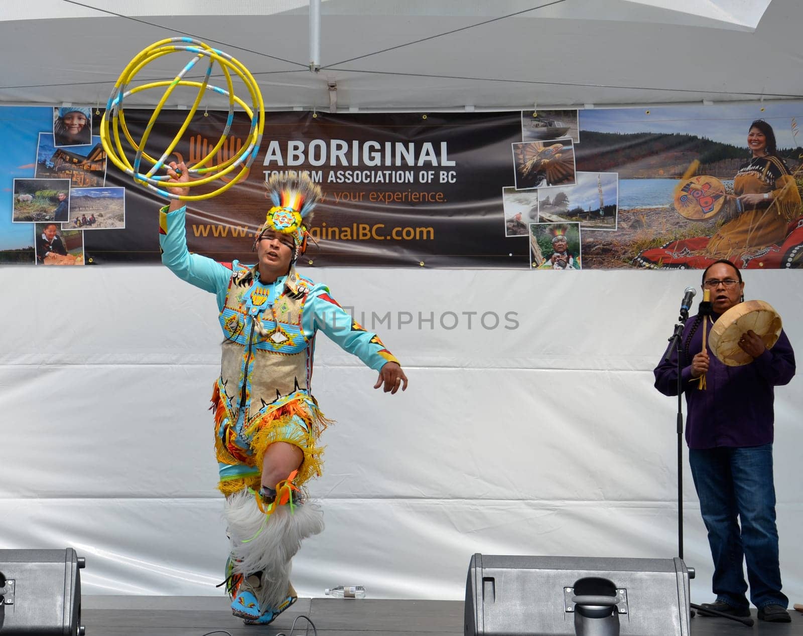 Vancouver, BC - June 26:  World-champion Hoop Dancer Alex Wells performs at the National Aboriginal Awareness Celebration, June 26, 2011.