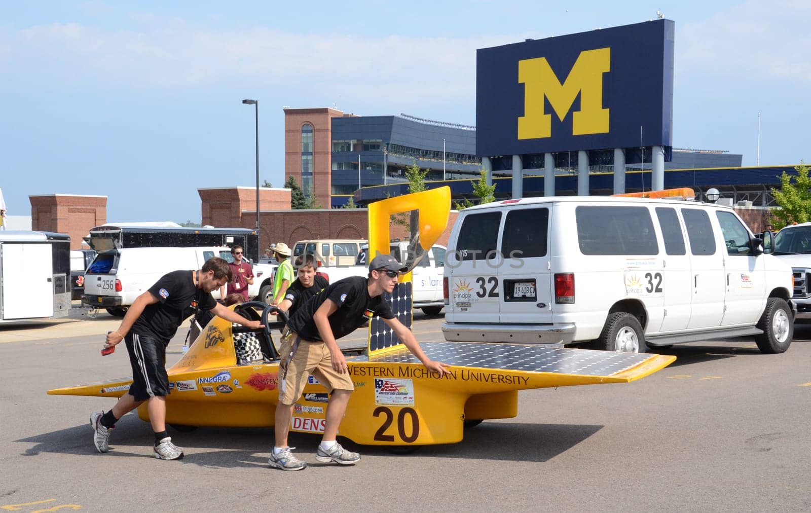 ANN ARBOR, MI - JULY 16: Western Michigan University’s solar car at the American Solar Challenge stop July 16, 2012 in Ann Arbor, MI.