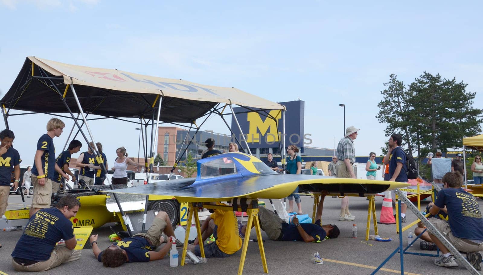 ANN ARBOR, MI - JULY 16: University of Michigan solar car team at the American Solar Challenge stop July 16, 2012 in Ann Arbor, MI.