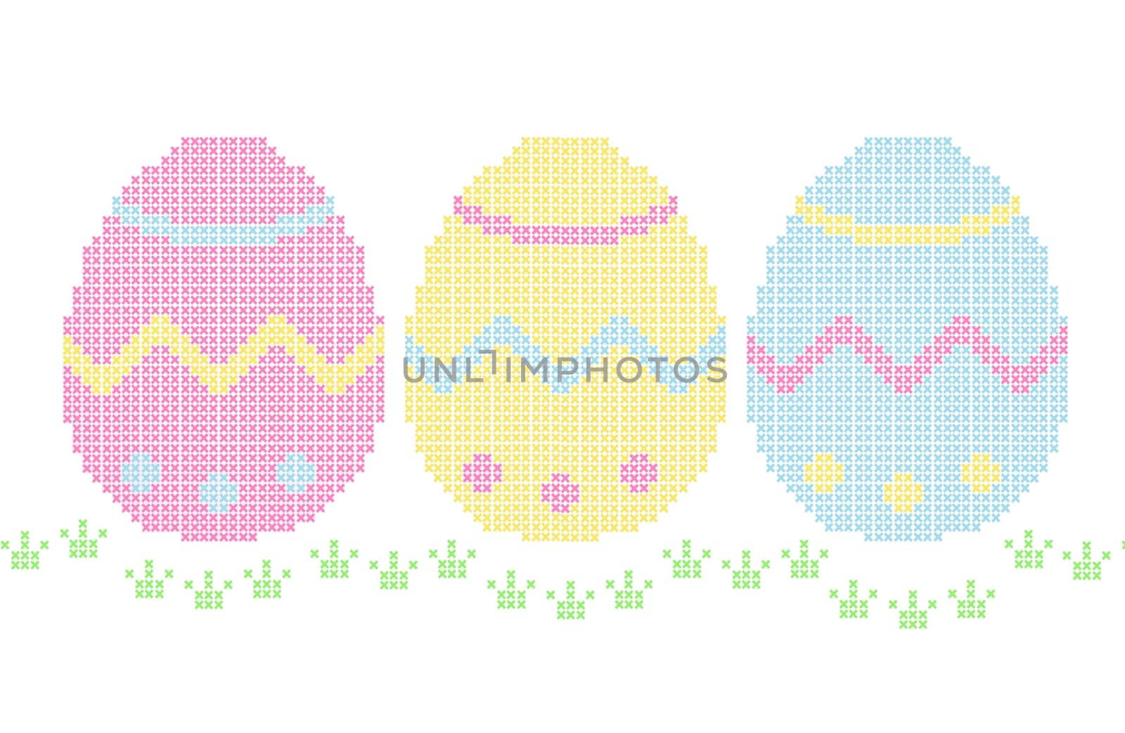 Embroidery - easter eggs and grass on white