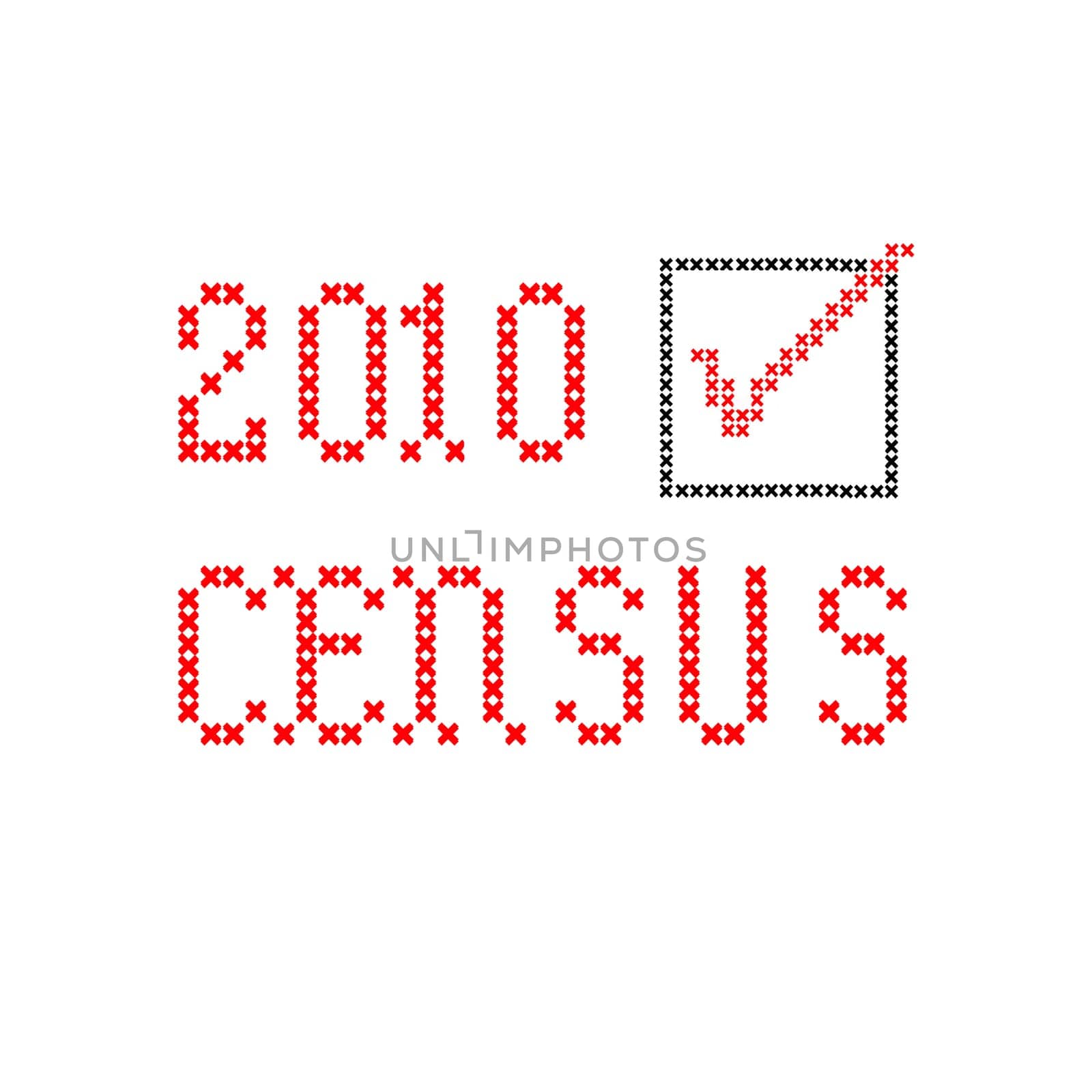 census 2010 with checkbox, black and red, embroidery on white
