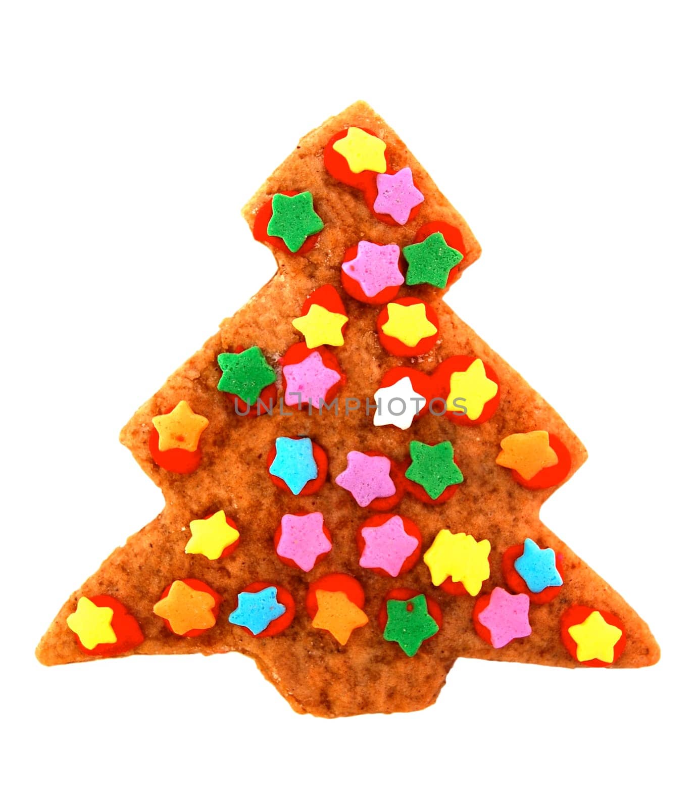Christmas cookie - decorated tree, isolated on white