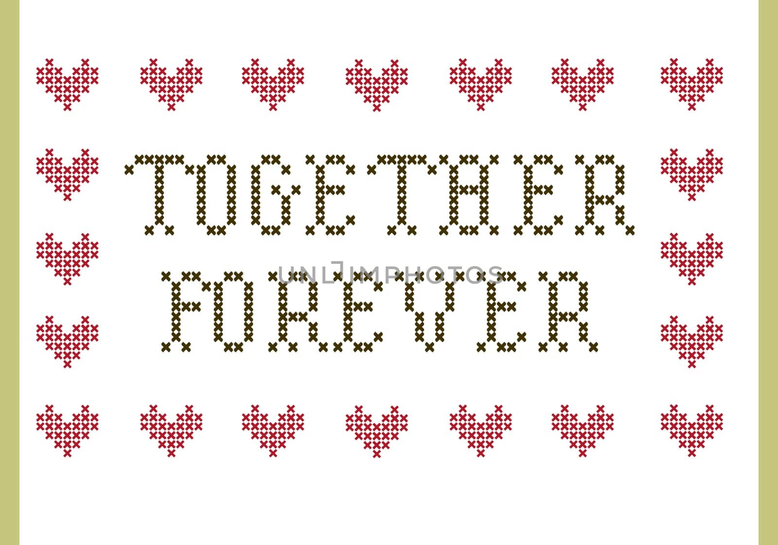 Together Forever embroidery with hearts on white