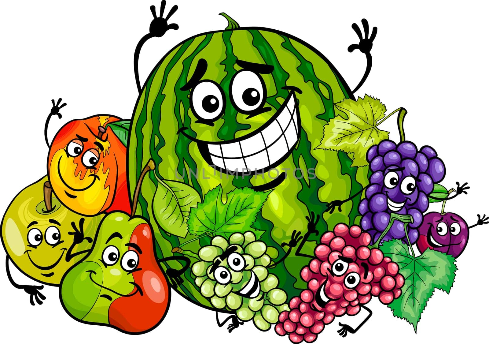 Cartoon Illustration of Funny Fruits Food Characters Group