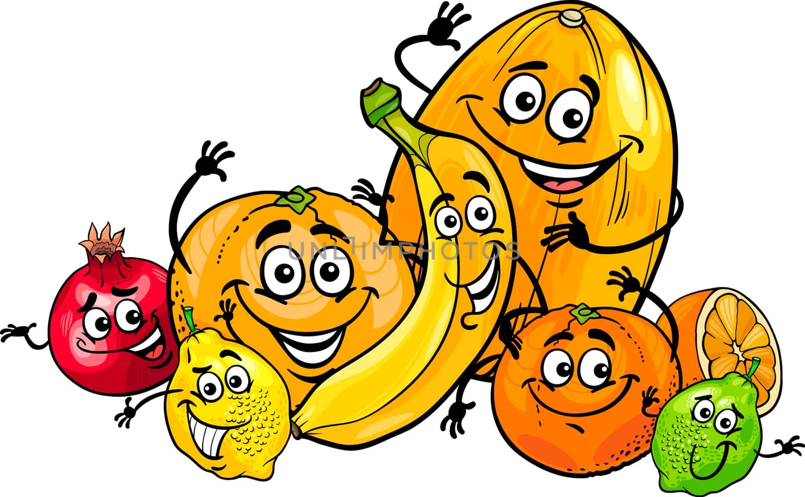 Cartoon Illustration of Funny Citrus and Tropical Fruits Food Characters Group