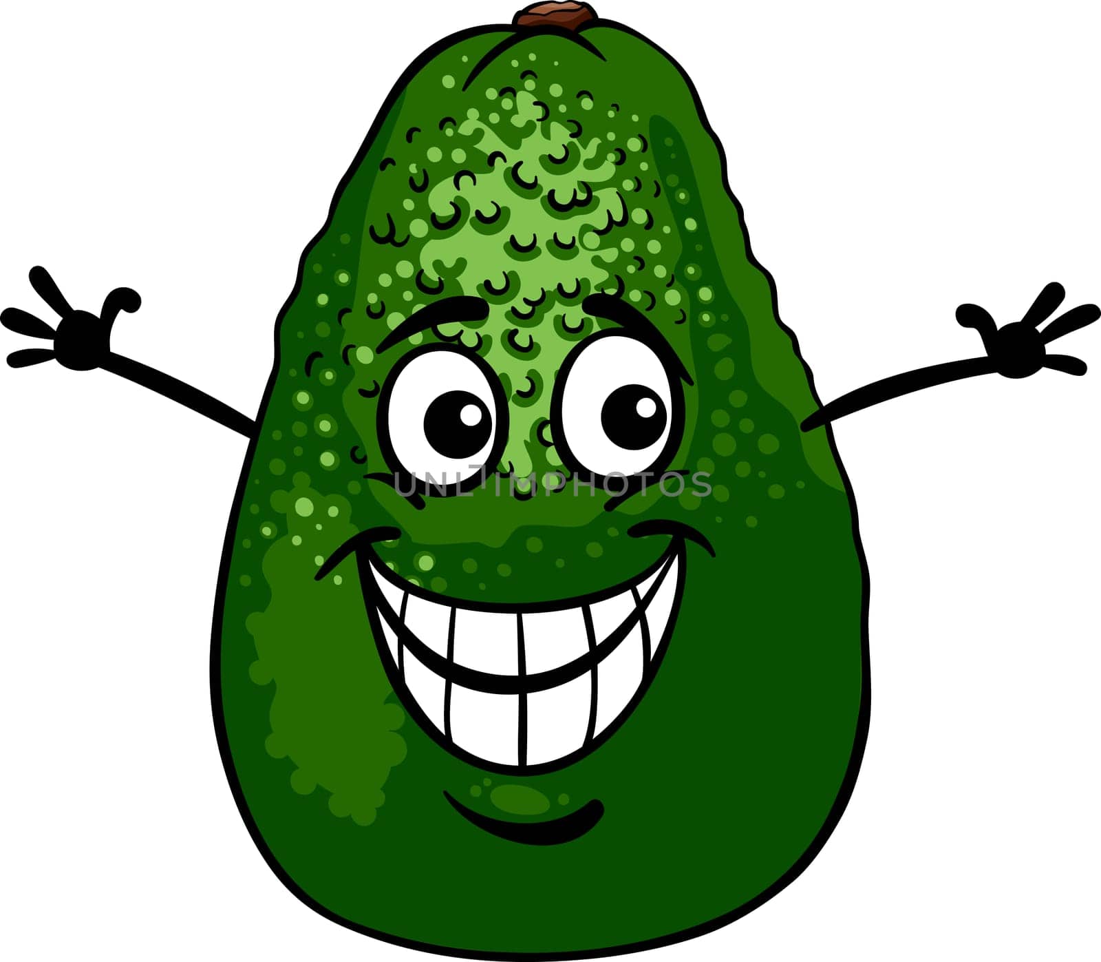 Cartoon Illustration of Funny Avocado Fruit Food Comic Character