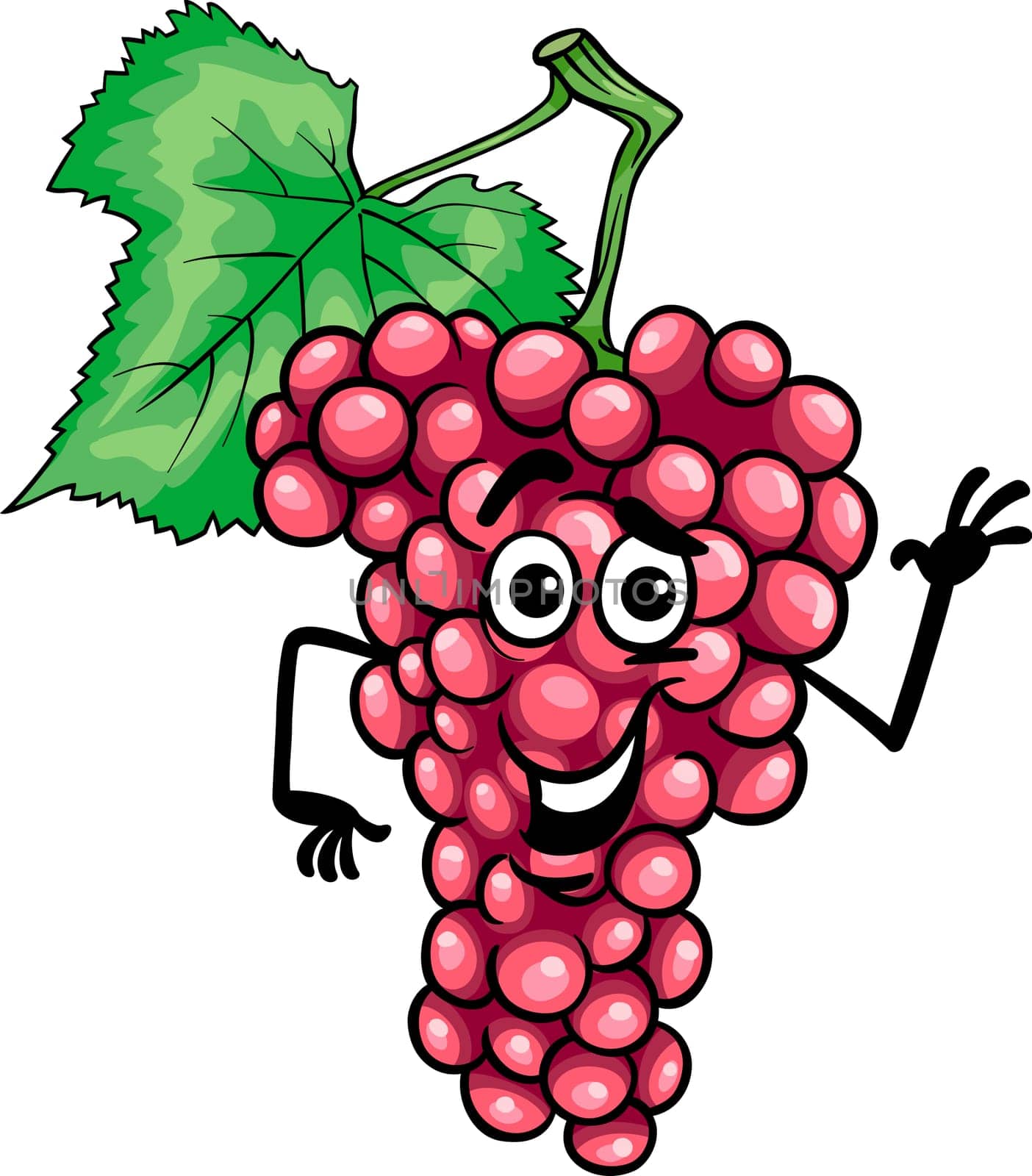 Cartoon Illustration of Funny Red or Pink Grapes Fruit Food Comic Character