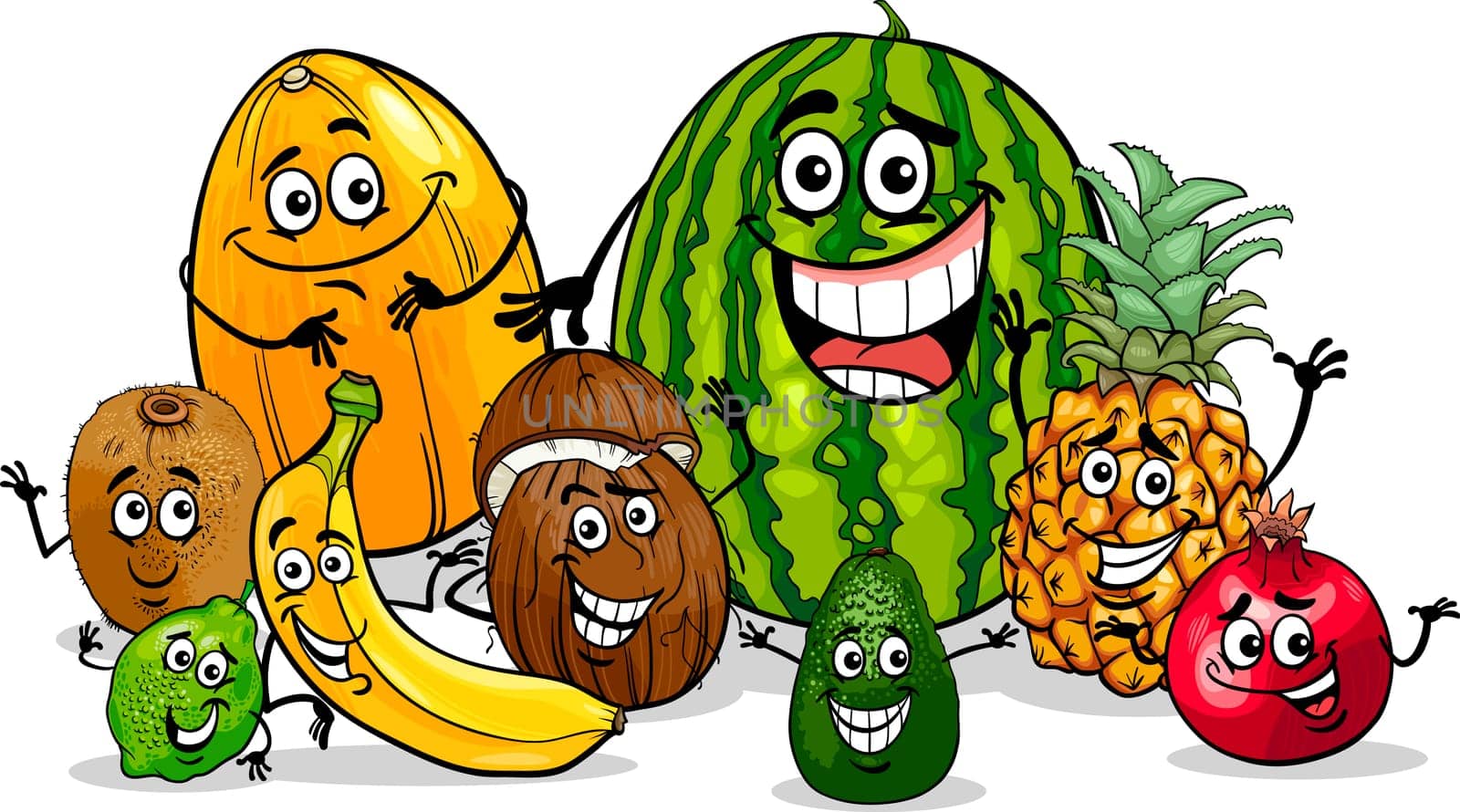 Cartoon Illustration of Funny Tropical Fruits Food Characters Group
