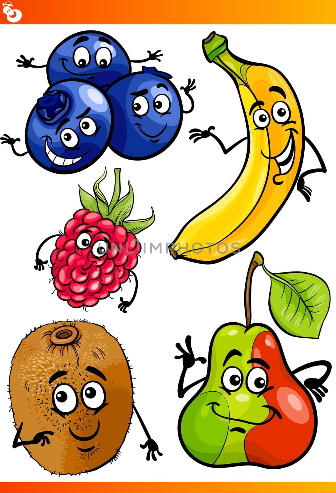 Cartoon Illustration of Funny Fruits Comic Food Characters Set