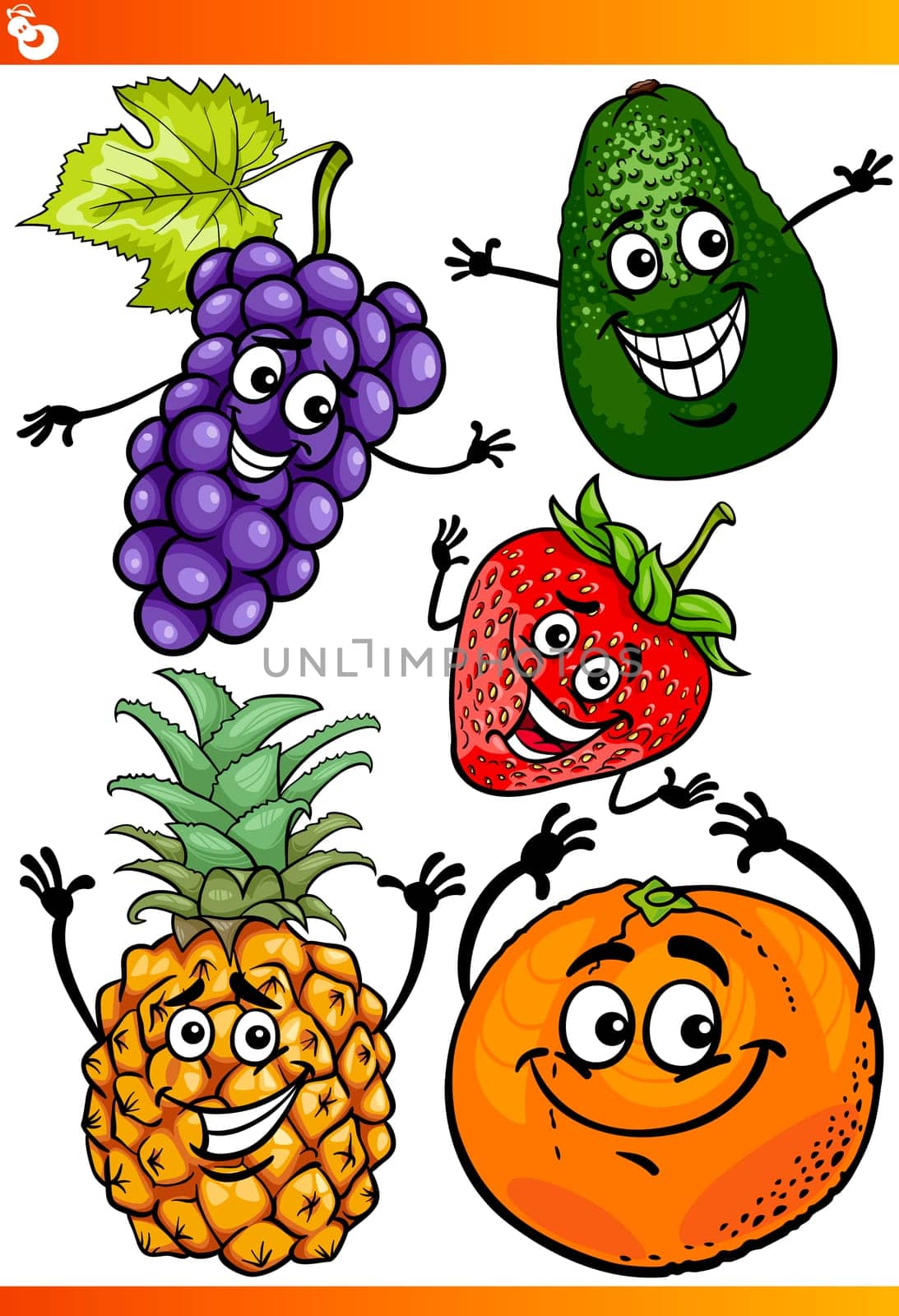 Cartoon Illustration of Funny Fruits Comic Food Characters Set