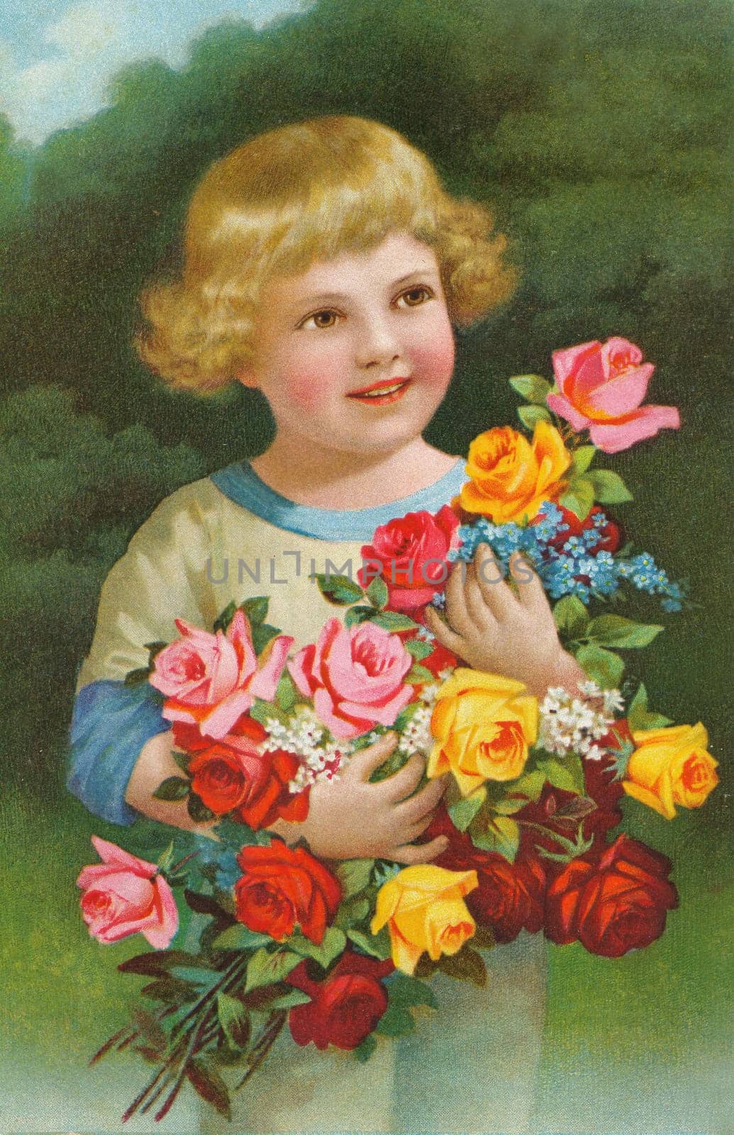 Child with bouquet of roses