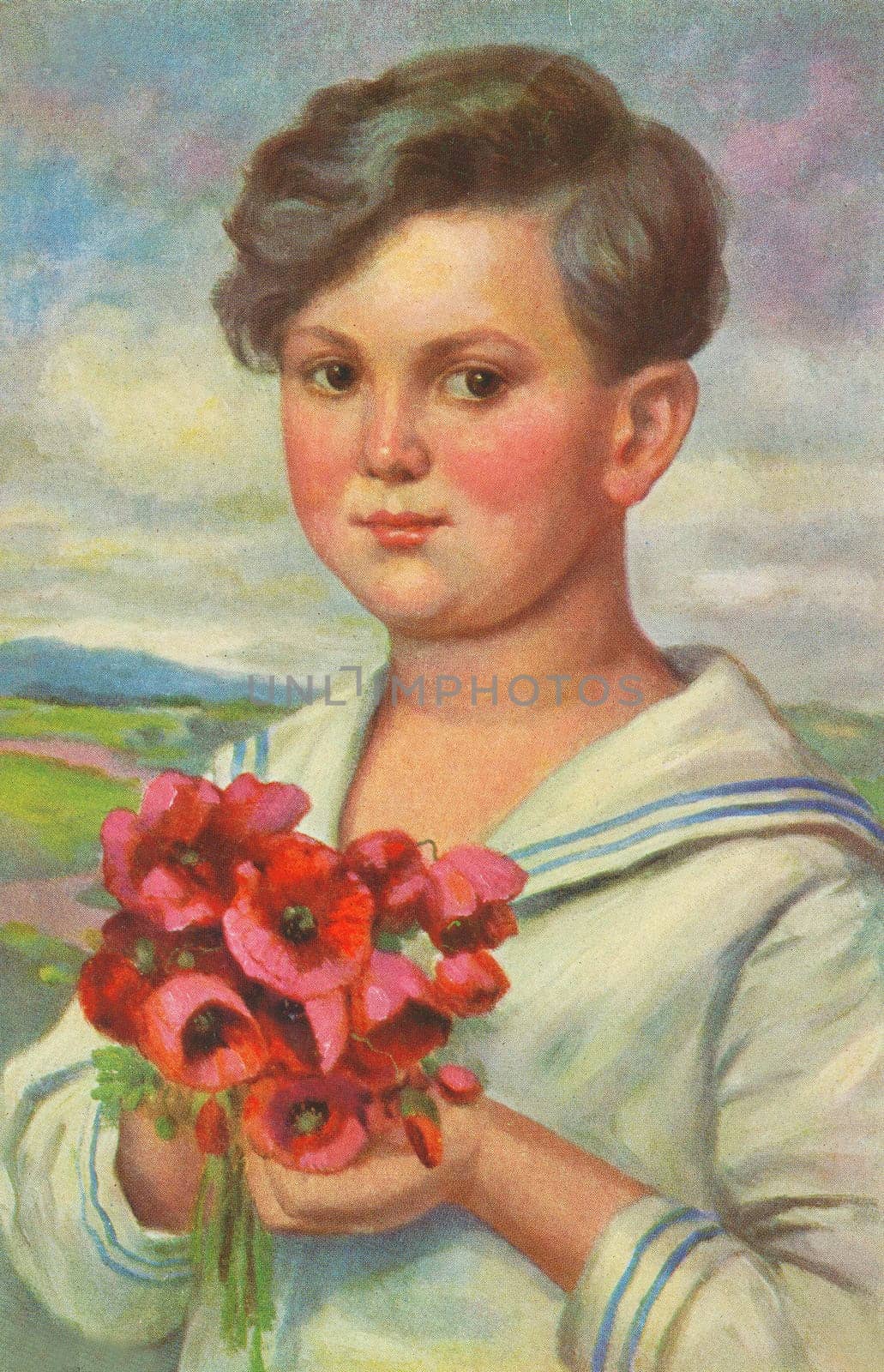 Boy in sailor suit with poppies