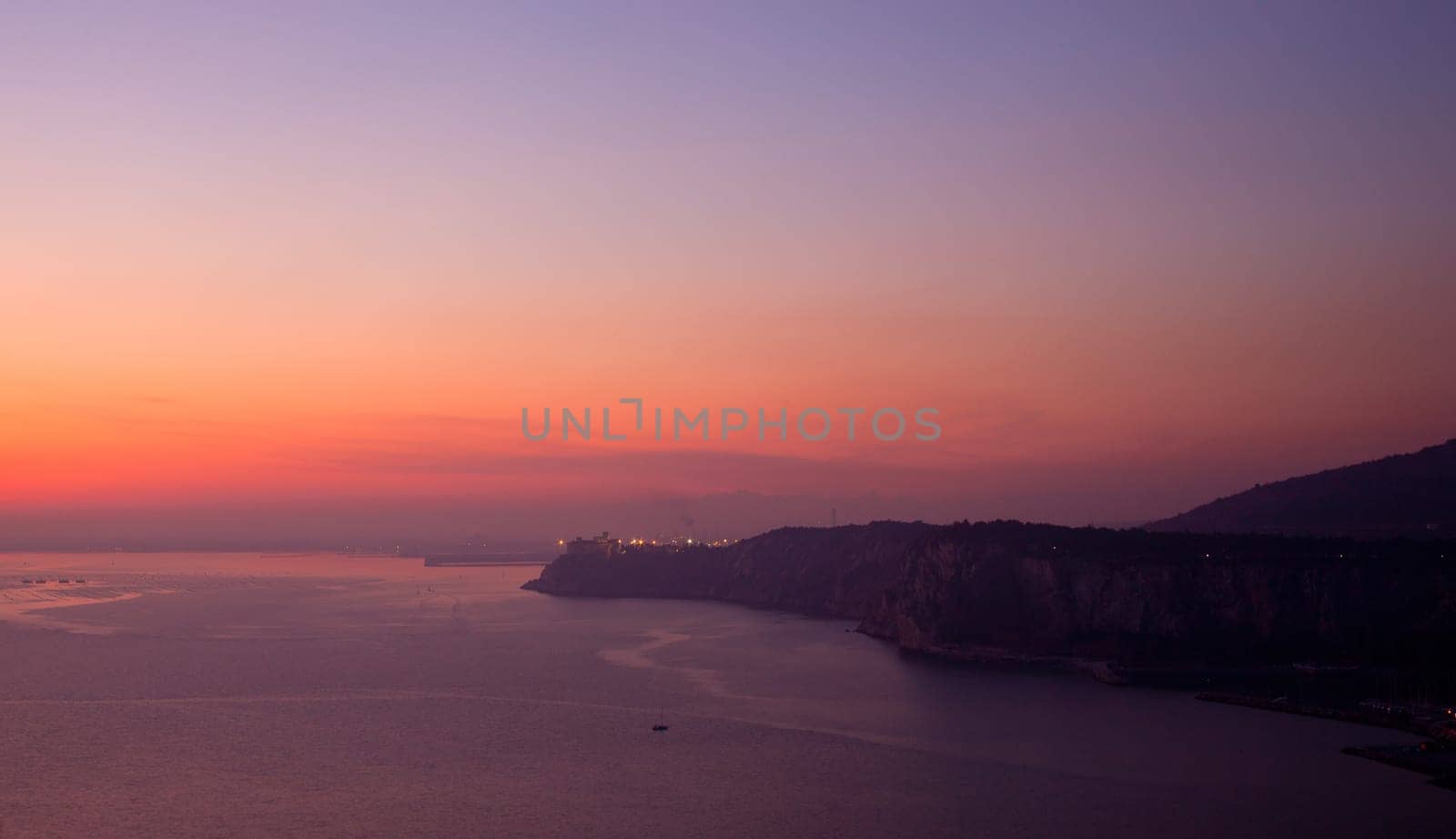 View of sunset in the Trieste sea