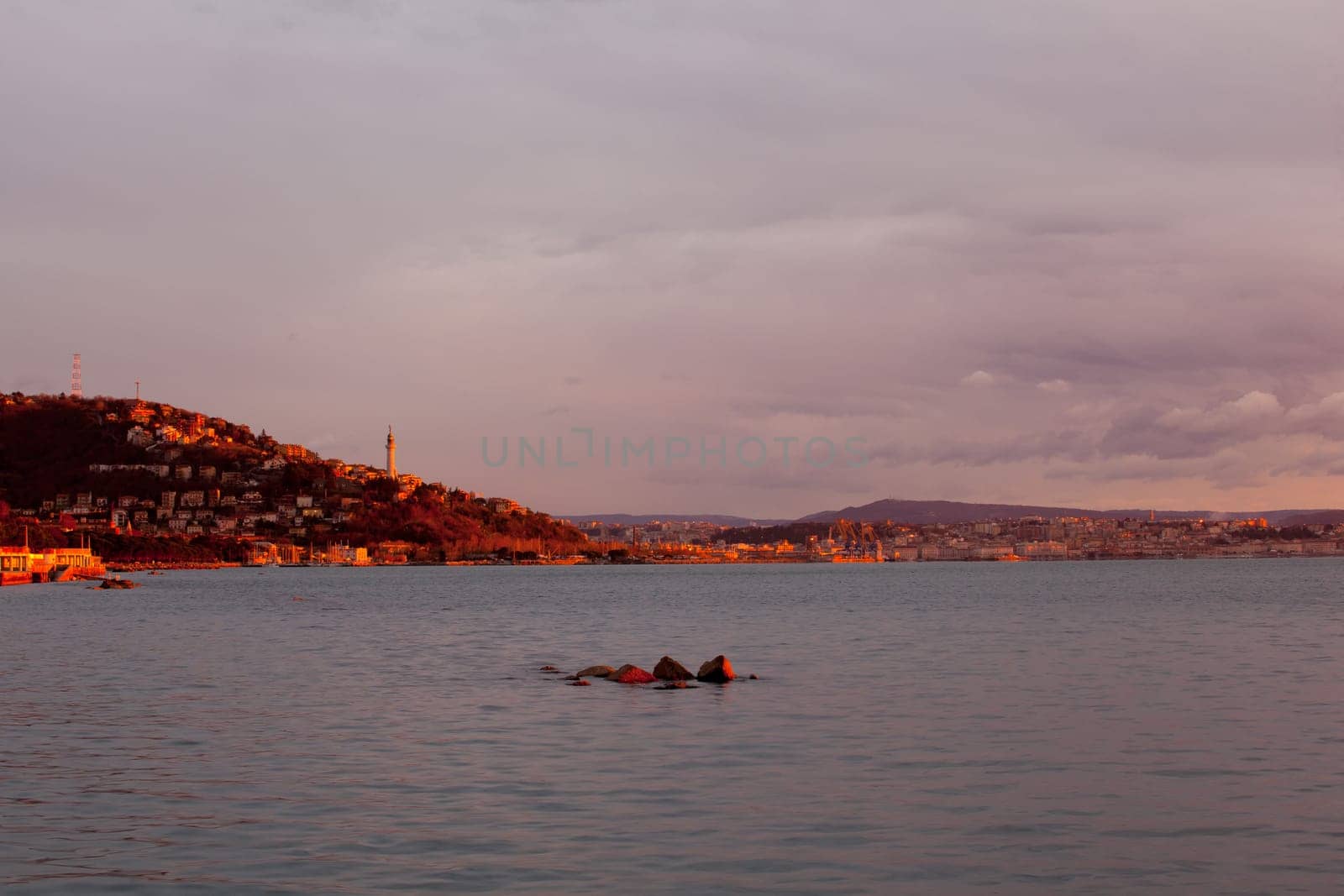 View of sunset in the Trieste sea