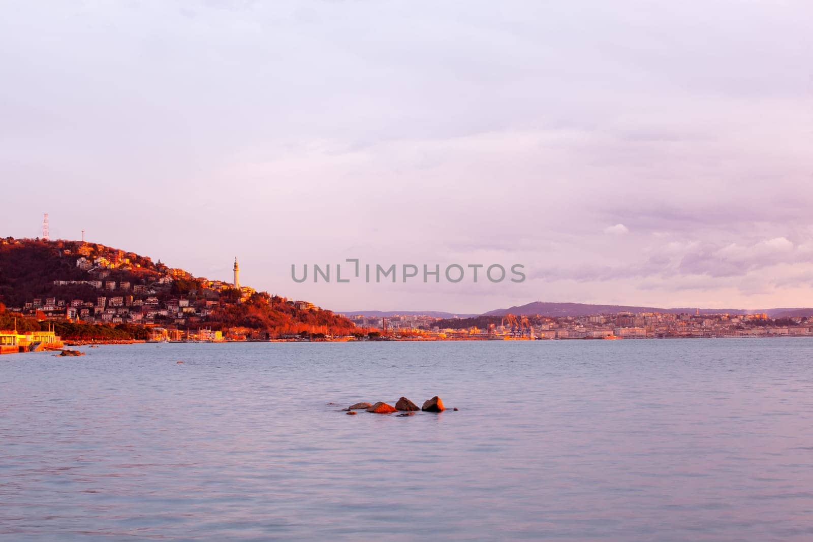 View of sunset in the Trieste sea