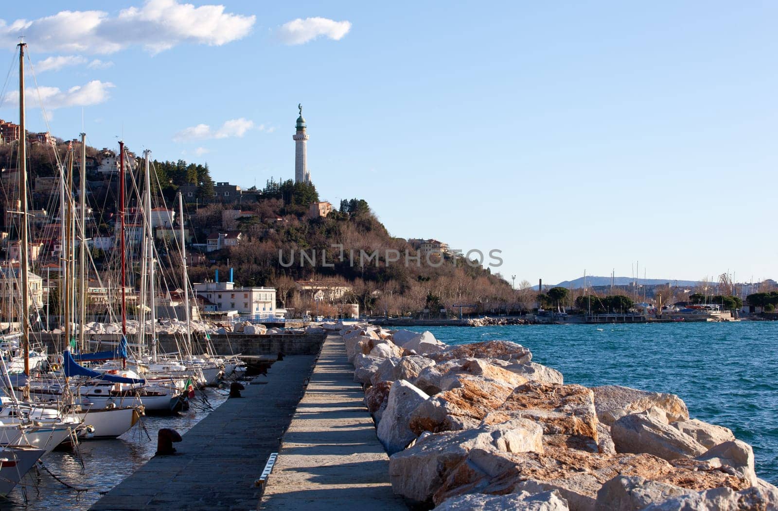 View of Lighthouse on the blue sky, Trieste - Italy