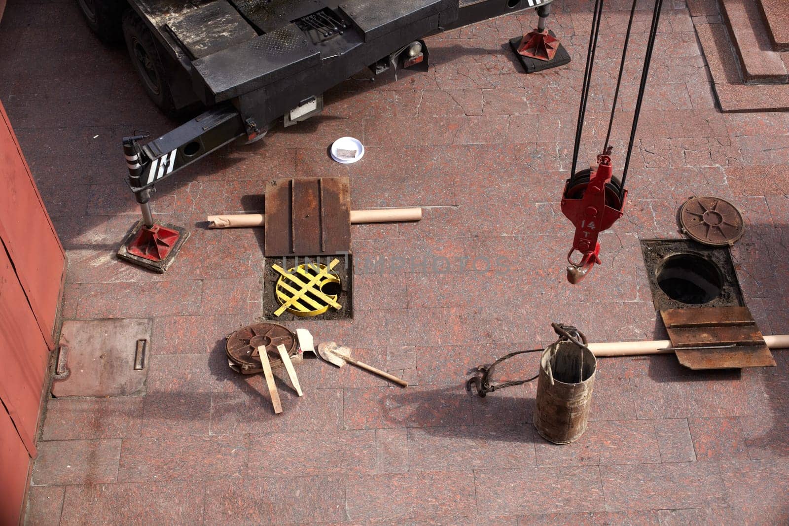 Tools next to the Manhole opened for maintenance