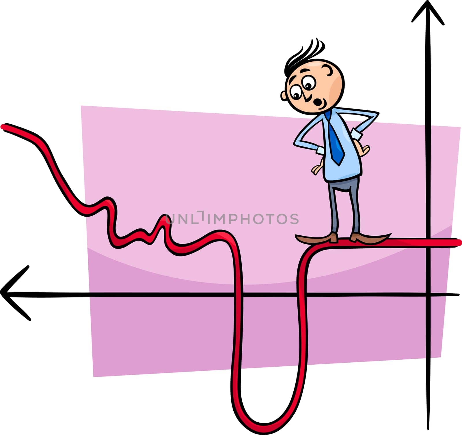 Concept Cartoon Illustration of Man or Businessman Walking on Graph Curve