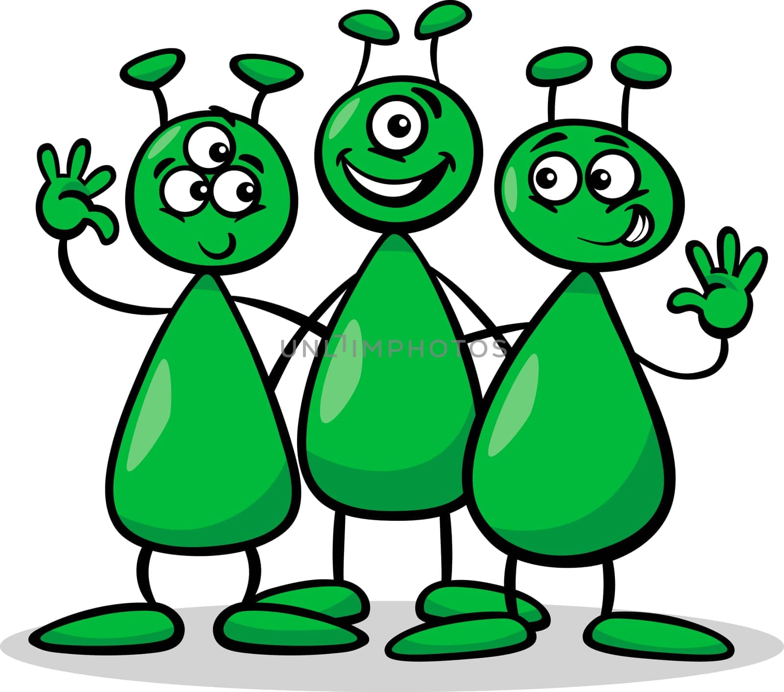Cartoon Illustration of Three Funny Aliens or Martians Comic Characters