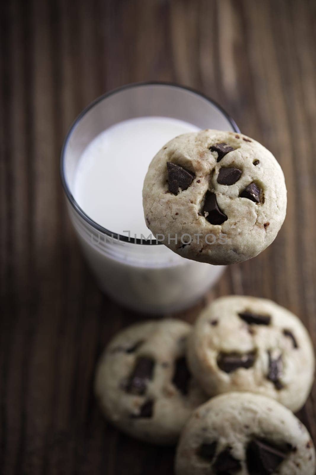 Chocolate chip cookies and glass of milk