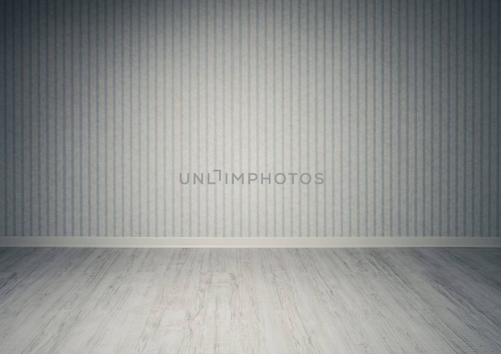 Empty room with wooden flor and vintage wallpaper