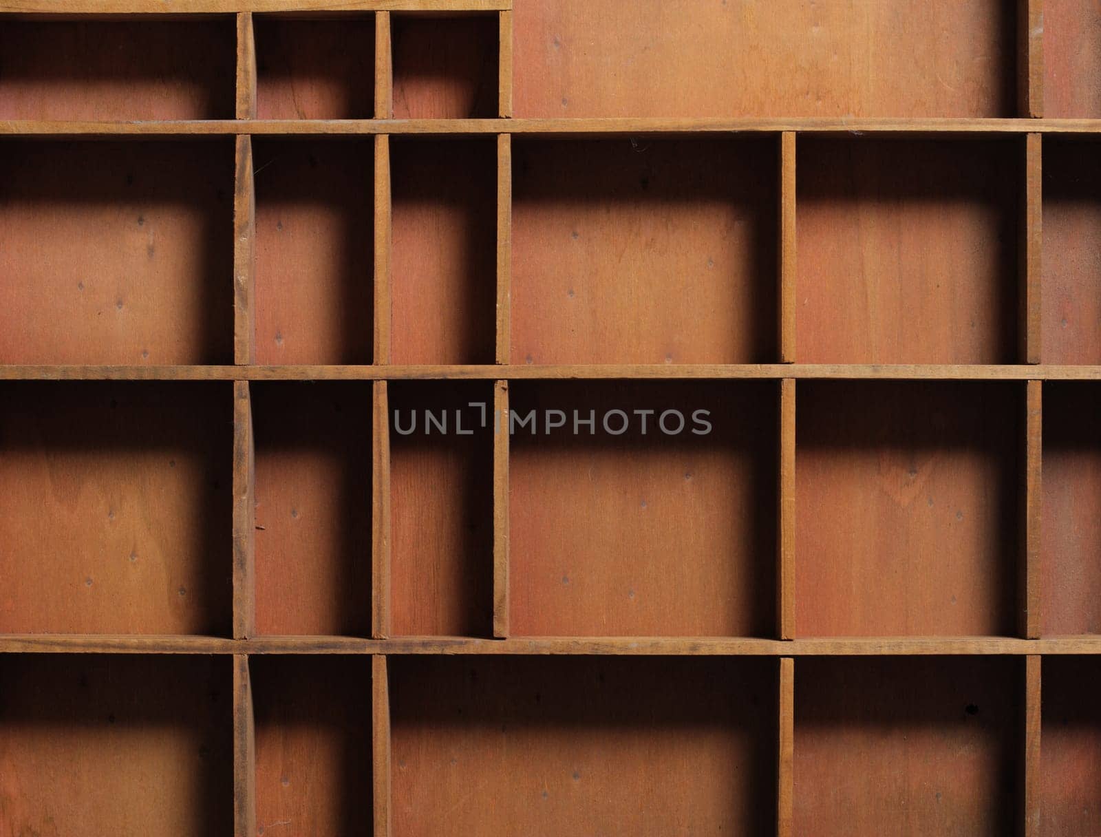 drawer wooden compartments empty, close up