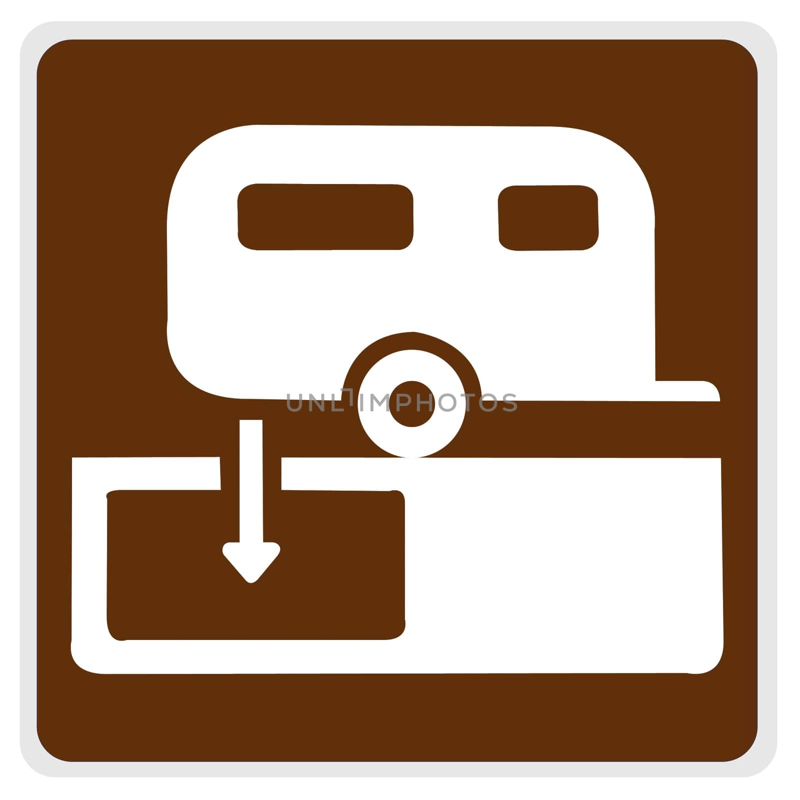 road sign - camper hook-up, white on brown, with path
