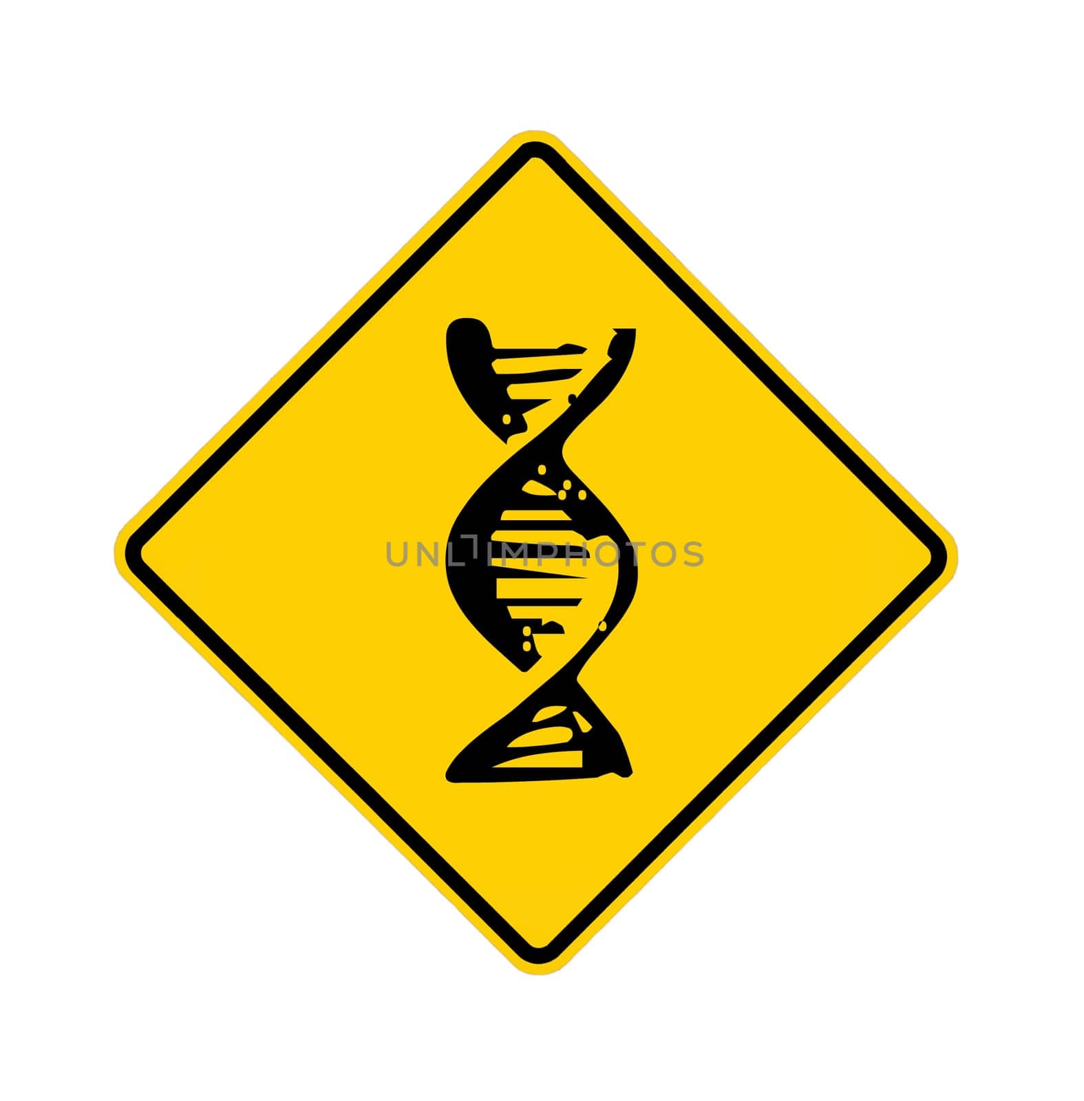 road sign - DNA ahead, black on yellow