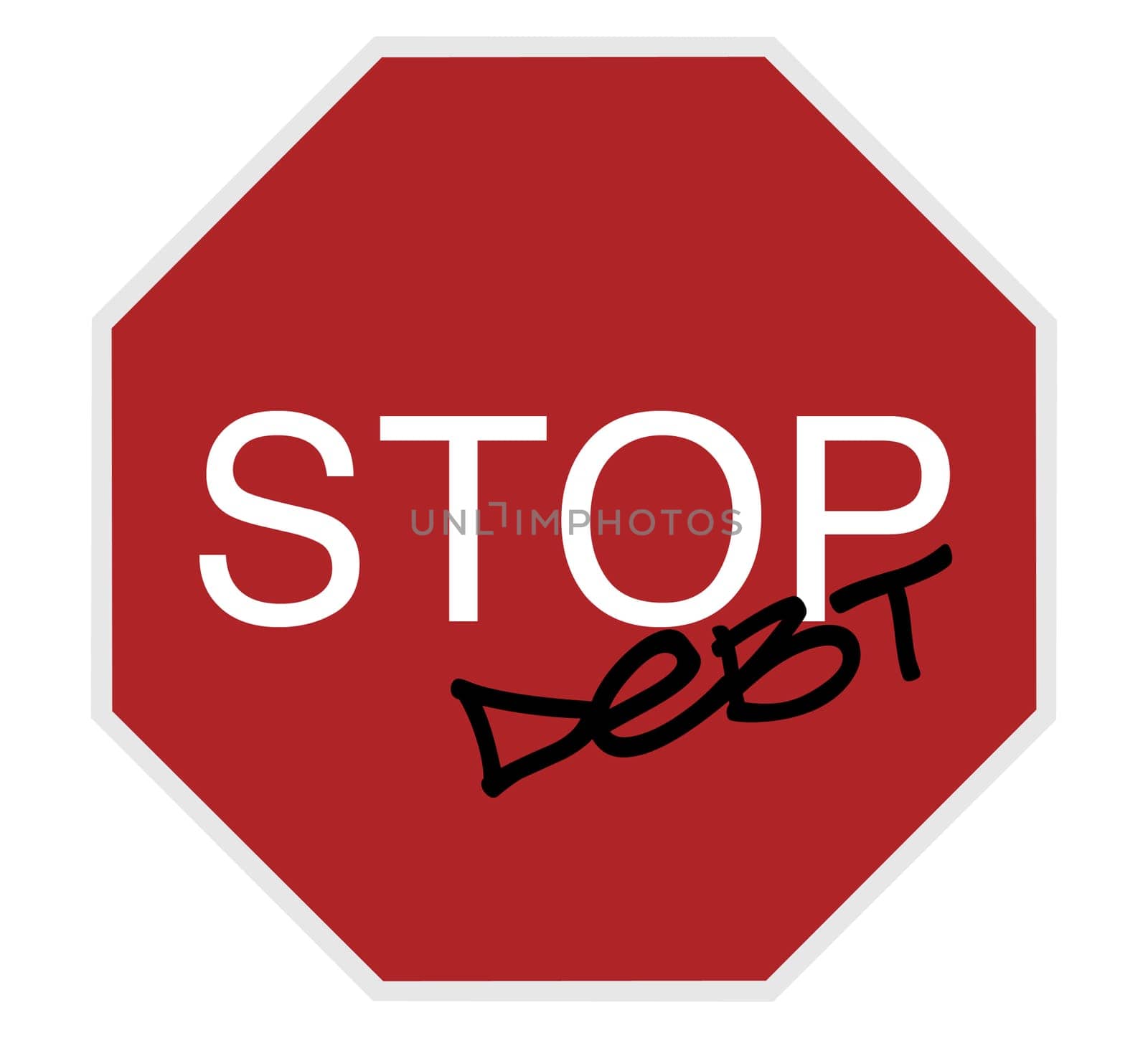stop sign - stop debt white on red isolated on white