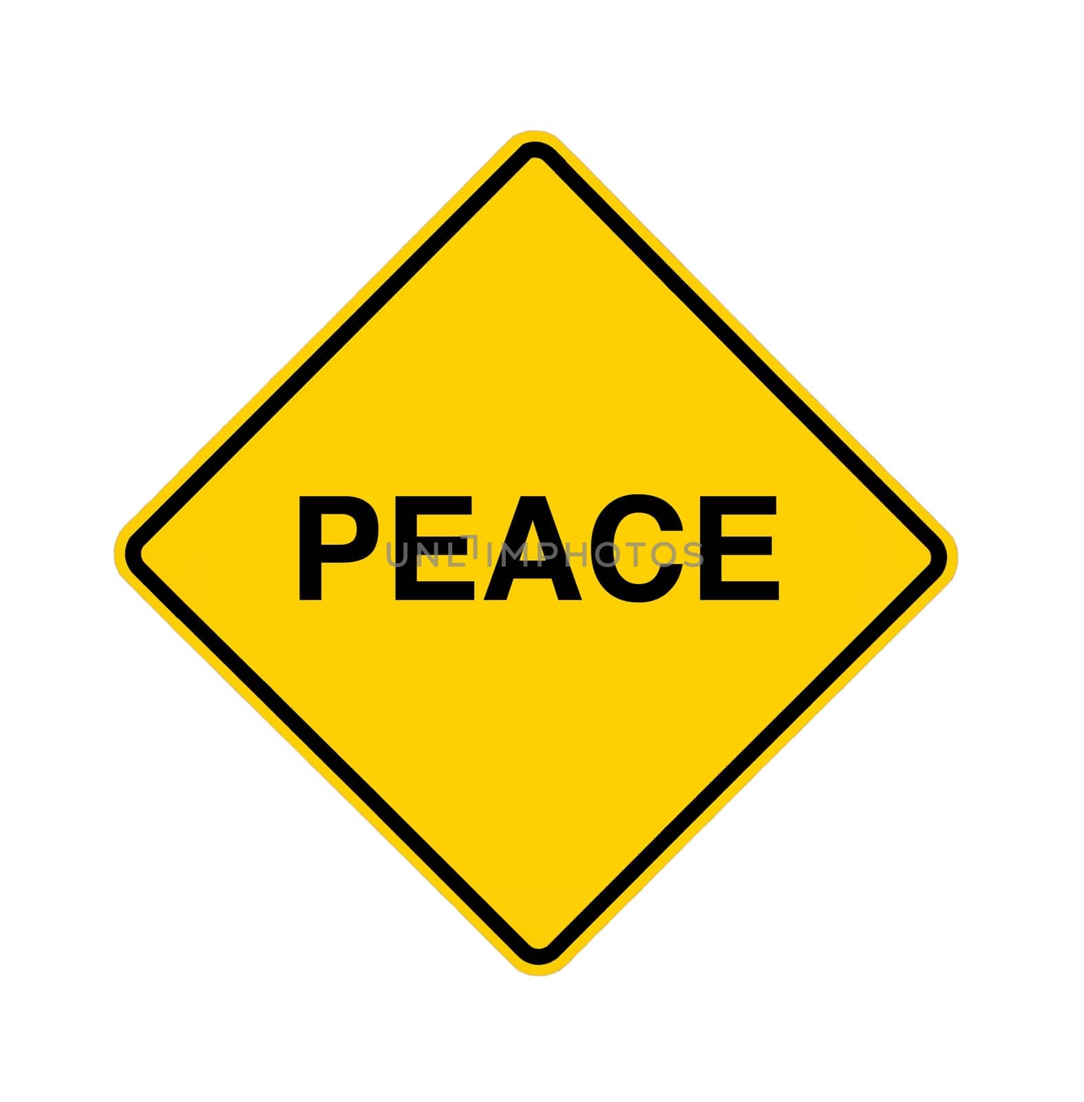 road sign - peace ahead, black on yellow