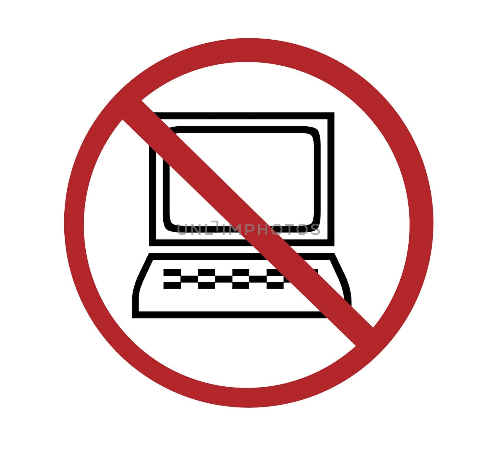 sign - no computers, black on white and red