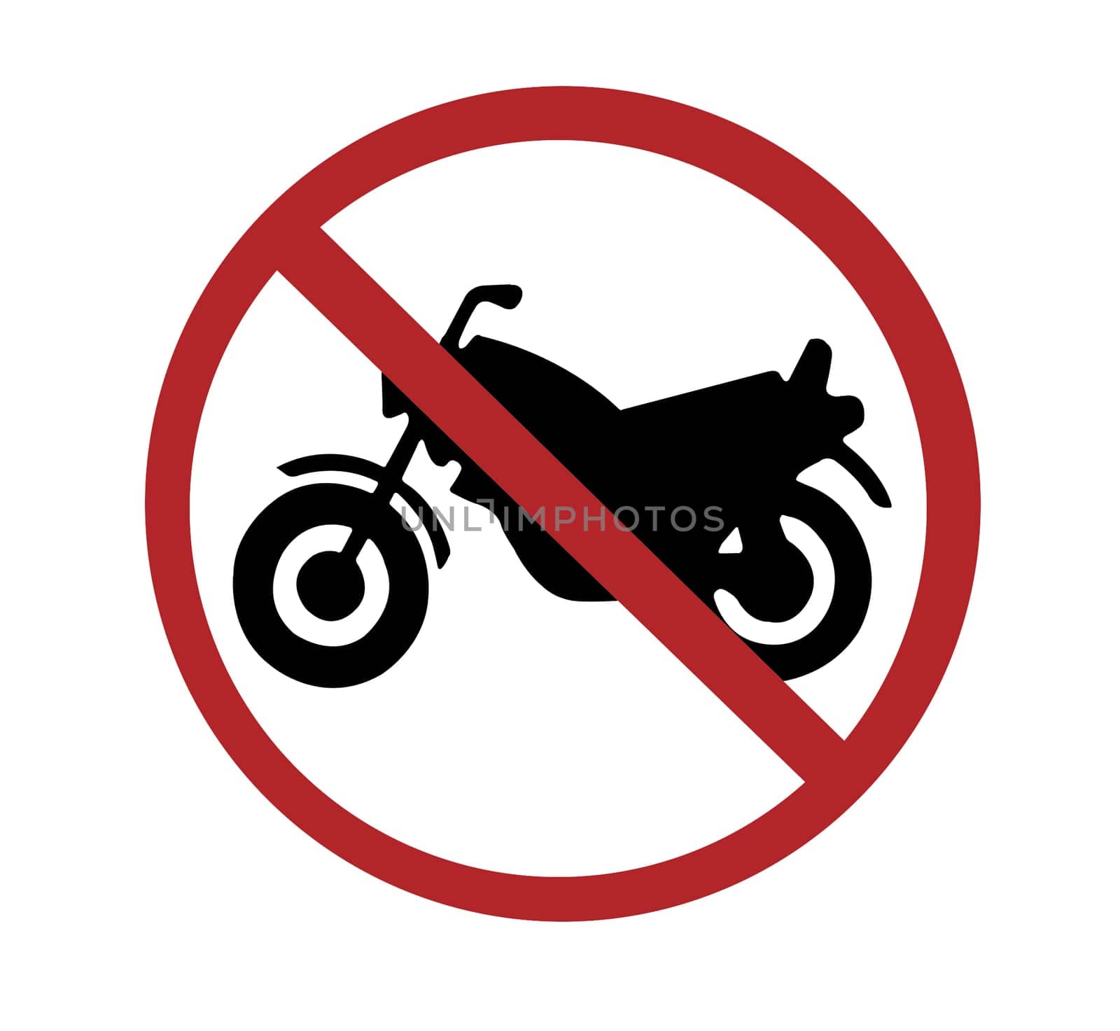 sign - no motorcycles, black and red on white, with paths