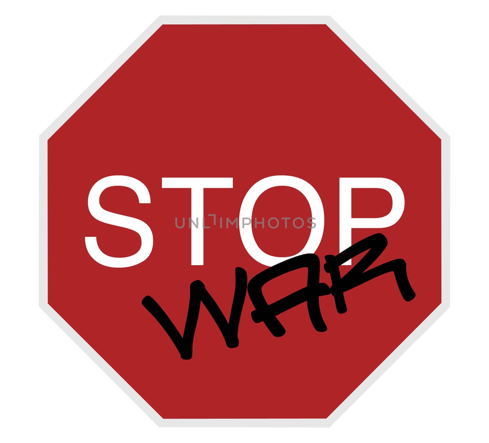 stop sign - stop war black and white on red isolated