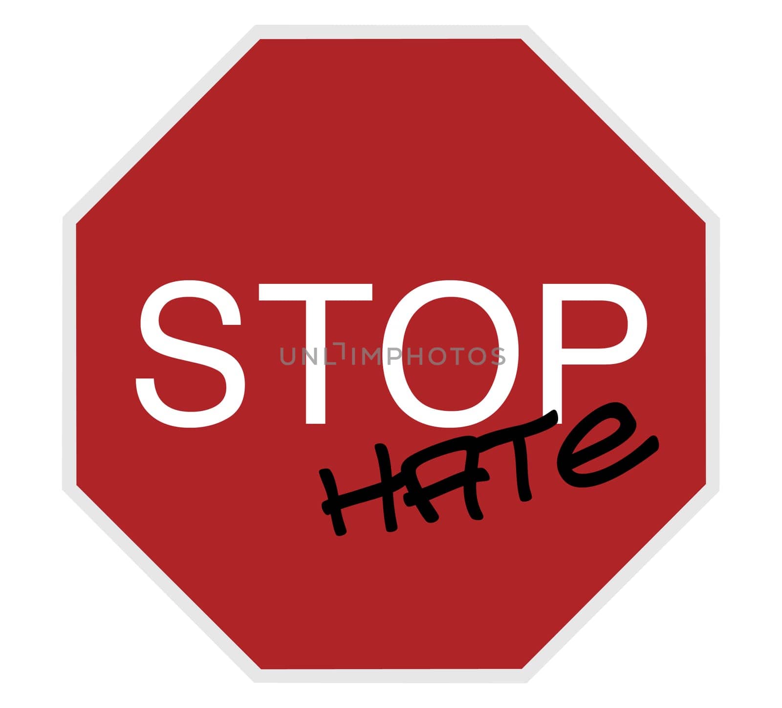 stop sign - stop hate, white on red isolated on white