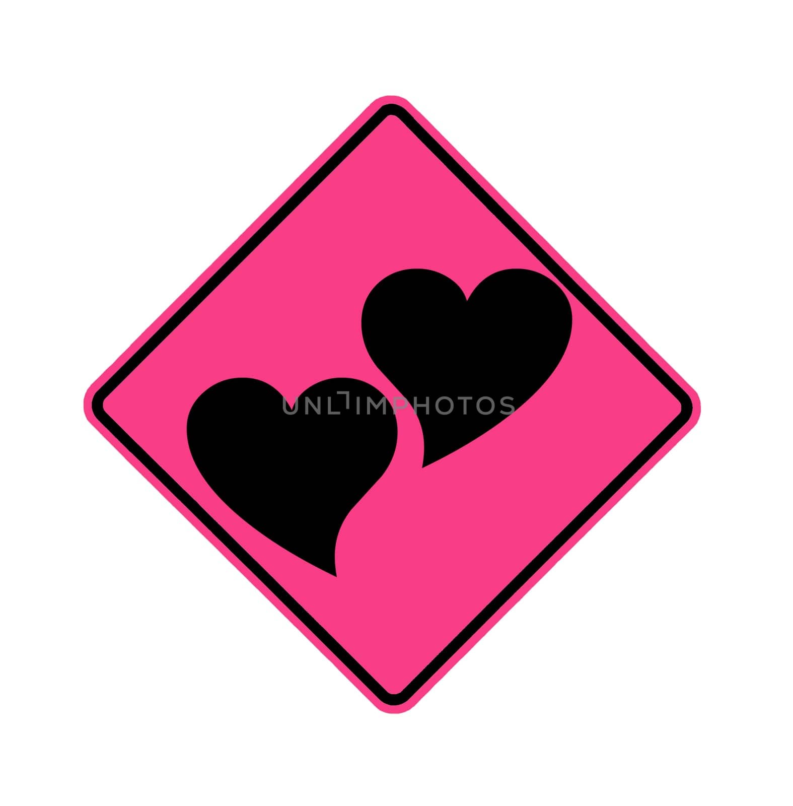 road sign - two hearts, black on pink